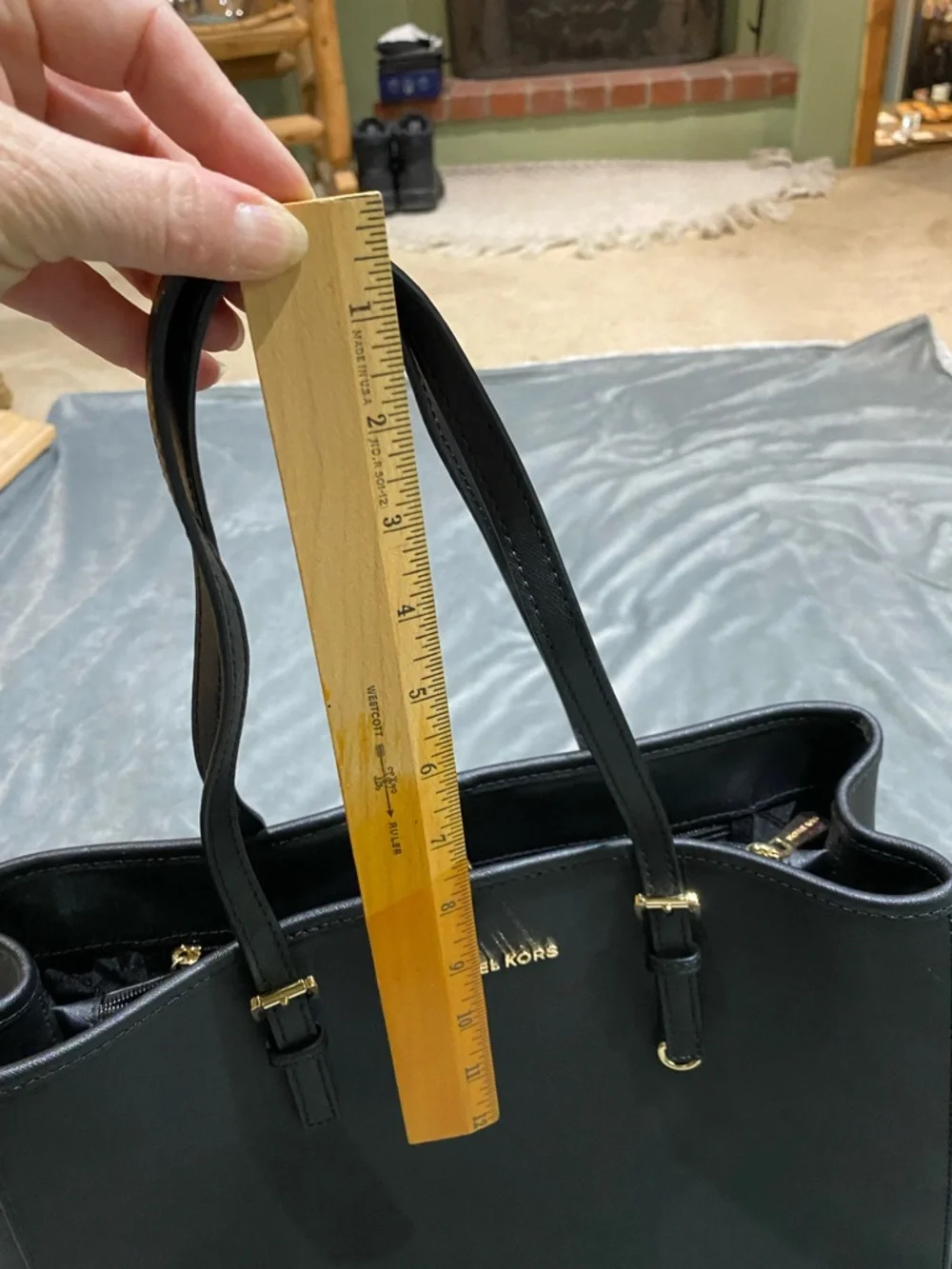 Michael Kors Black Leather Tote with Gold Hardware - Picture 3 of 13